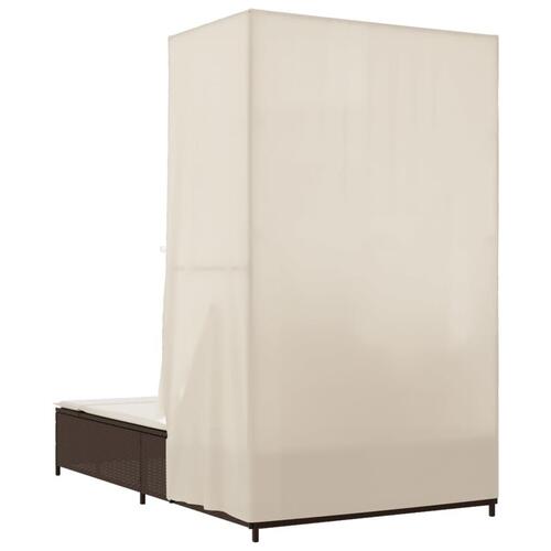 Solseng med tag og gardiner polyrattan brun
