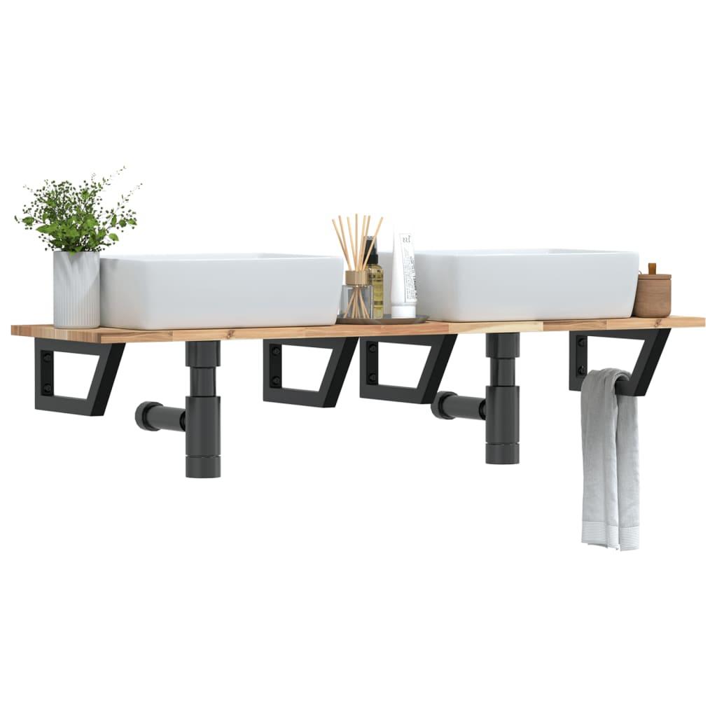 Væghængt Badeværelseshylde Stål Og Massivt Akacietræ - Brun og sort / 120 x 40 x 2 cm / Trapez