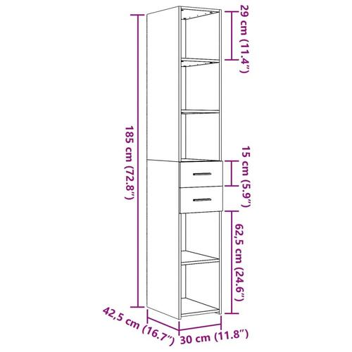 Reol 30x42,5x185 cm konstrueret træ sonoma-eg