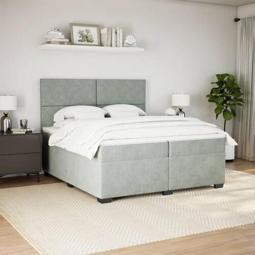 Kontinentalseng med madras 200x200 cm fløjl lysegrå