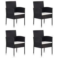 Havestole 4 stk. cremehvide hynder polyrattan sort