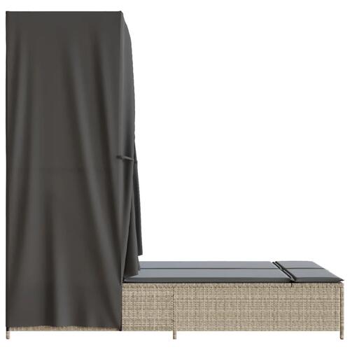 Solseng med tag og gardiner polyrattan lysegrå