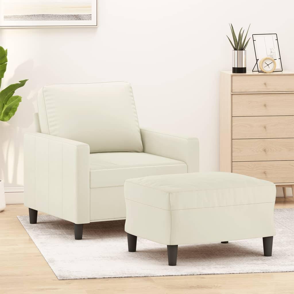Sofastol med fodskammel 60 cm velour cremefarvet