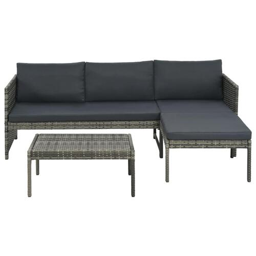 Loungesæt til haven 3 dele med hynder polyrattan grå