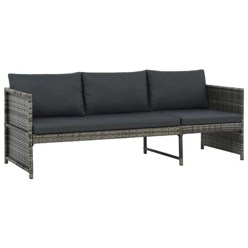 Loungesæt til haven 3 dele med hynder polyrattan grå