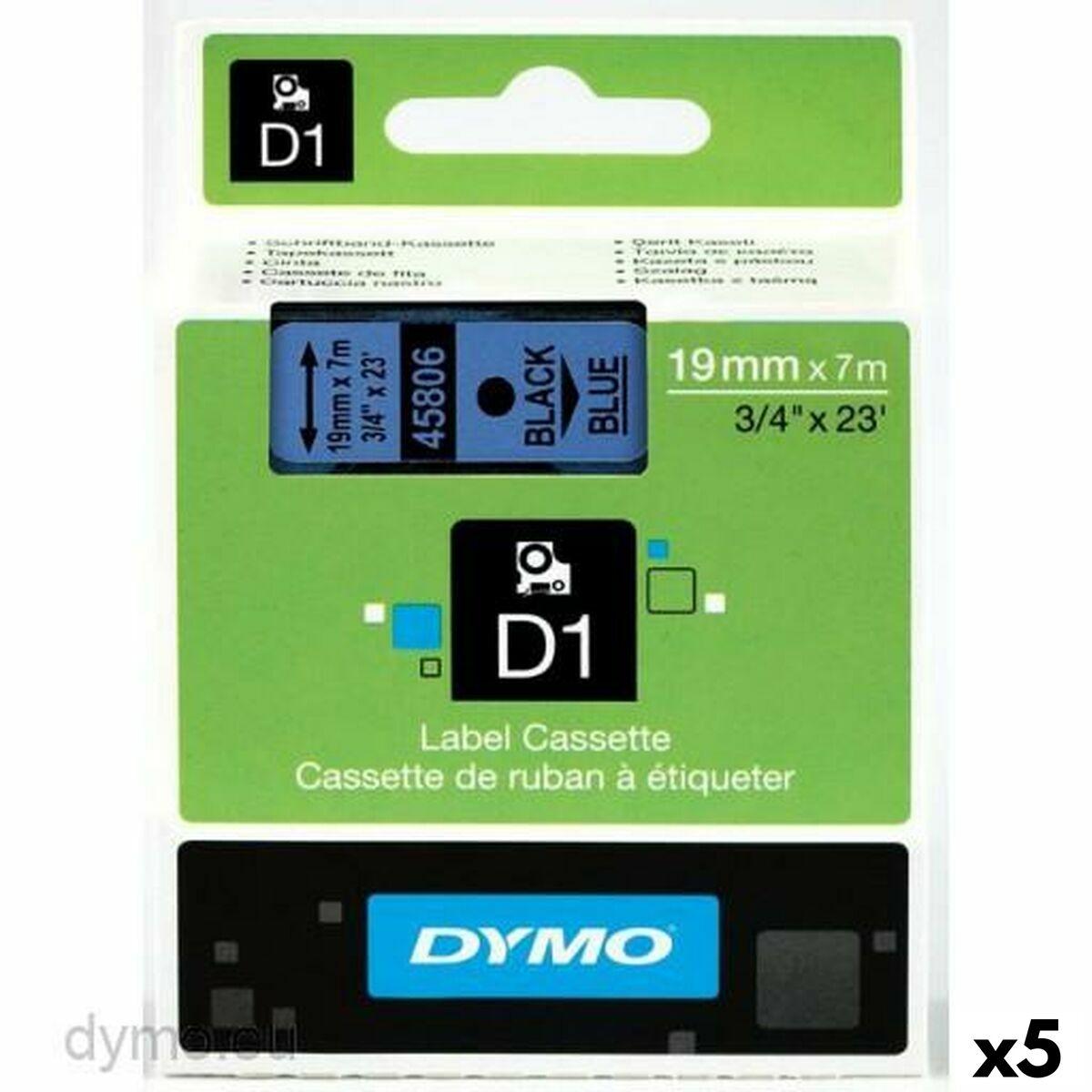Etikettape Dymo D1 45806 - sort på blå, 19 mm x 7 m (5-pak)