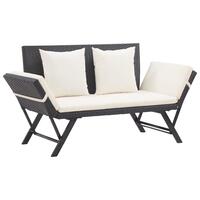 Havebænk med hynder 176 cm polyrattan sort