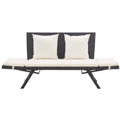 Havebænk med hynder 176 cm polyrattan sort
