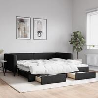 Daybed med udtræk og skuffer 100x200 cm stof sort