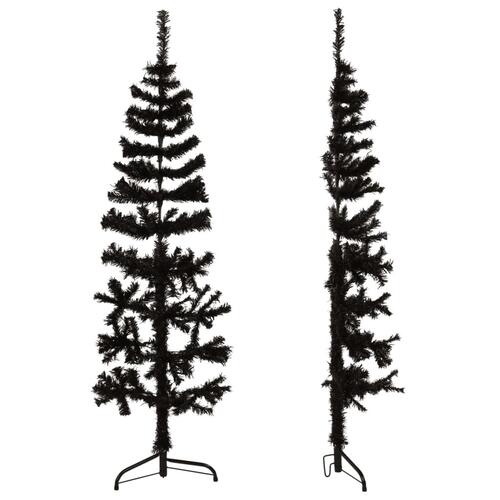 Kunstigt halvt juletræ med juletræsfod 120 cm smalt sort