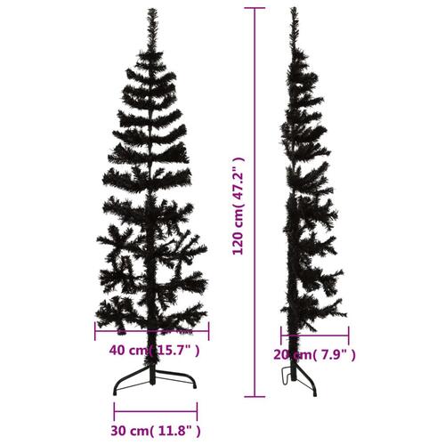 Kunstigt halvt juletræ med juletræsfod 120 cm smalt sort