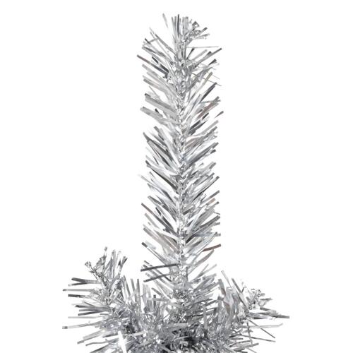 Kunstigt halvt juletræ med juletræsfod 150 cm smalt sølvfarvet