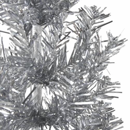 Kunstigt halvt juletræ med juletræsfod 210 cm smalt sølvfarvet