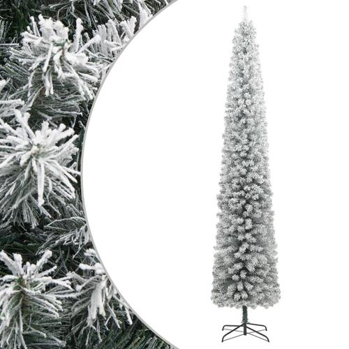 Smalt juletræ med juletræsfod og sne 270 cm PVC