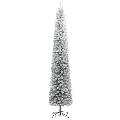 Smalt juletræ med juletræsfod og sne 270 cm PVC