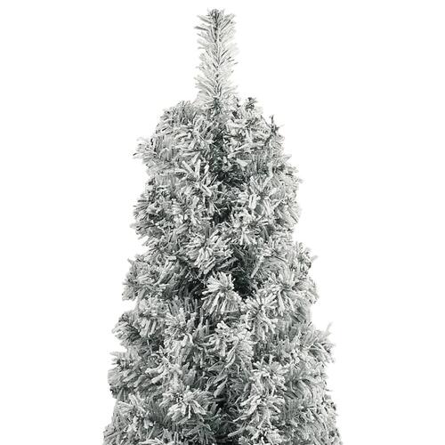Smalt juletræ med juletræsfod og sne 270 cm PVC