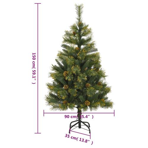 Kunstigt juletræ med grankogler 150 cm hængslet