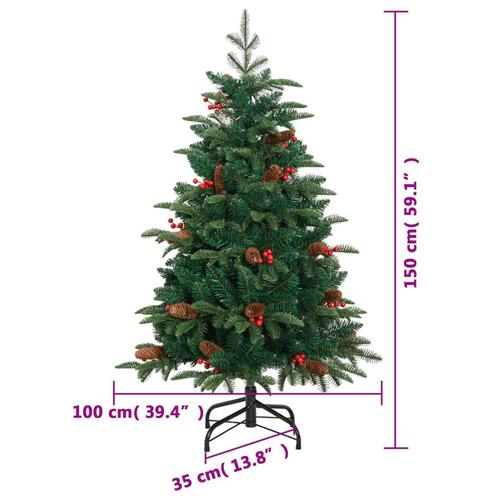 Kunstigt juletræ med grankogler og bær 150 cm hængslet