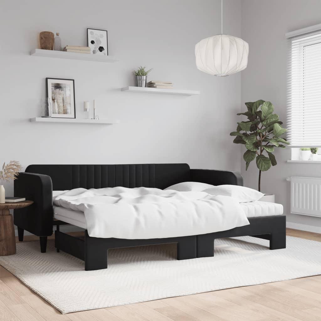 Daybed med udtræk og madras 90x200 cm velour sort billede