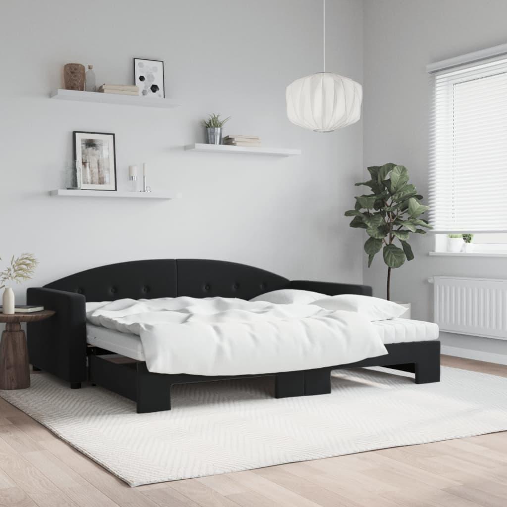 Daybed med udtræk og madras 90x200 cm velour sort billede