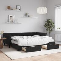 Daybed med udtræk og skuffer 90x200 cm velour sort