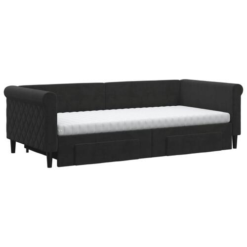 Daybed med udtræk og skuffer 90x200 cm velour sort