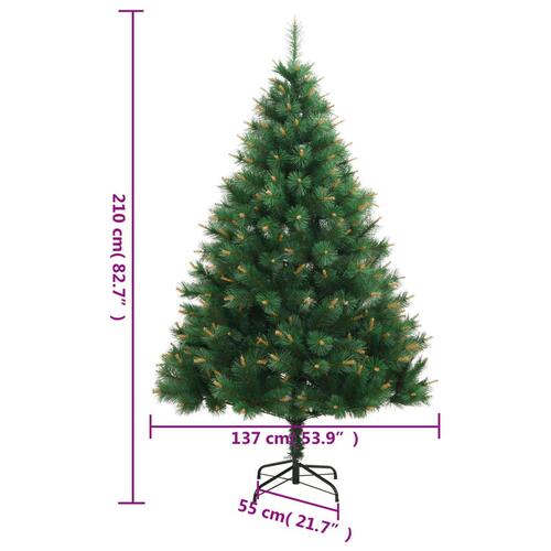 Kunstigt juletræ med juletræsfod 210 cm hængslet