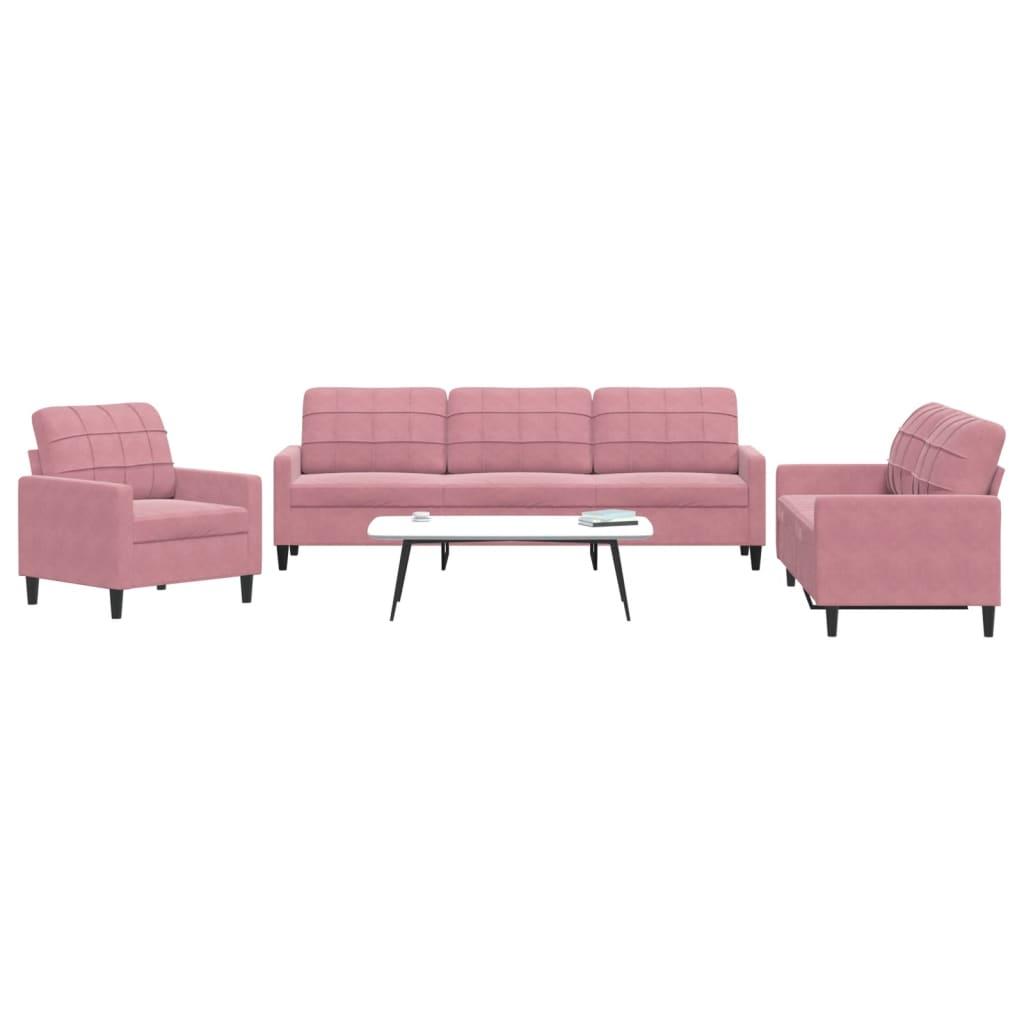 3 personers sofa med hynder velour lyserød