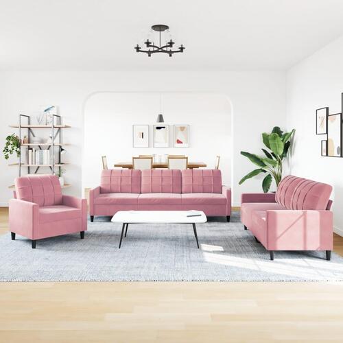 3 personers sofa med hynder velour lyserød