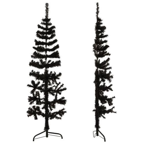 Kunstigt halvt juletræ med juletræsfod 150 cm smalt sort