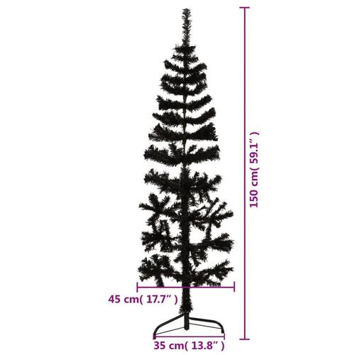 Kunstigt halvt juletræ med juletræsfod 150 cm smalt sort