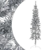 Kunstigt halvt juletræ med juletræsfod 120 cm smalt sølvfarvet