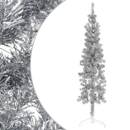 Kunstigt halvt juletræ med juletræsfod 120 cm smalt sølvfarvet