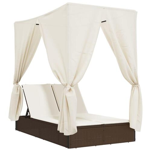 Solseng med tag og gardiner polyrattan brun