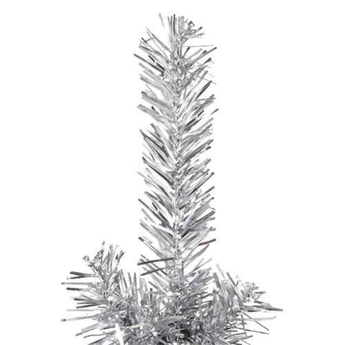 Kunstigt halvt juletræ med juletræsfod 180 cm smalt sølvfarvet