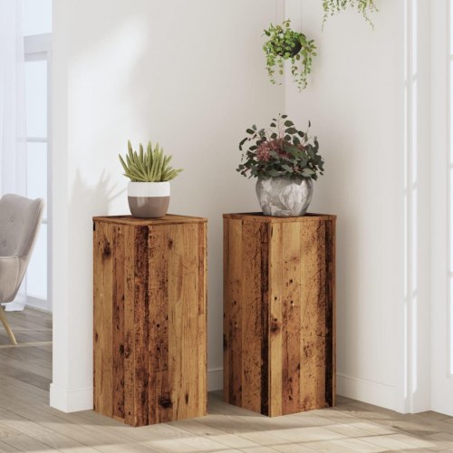 Plantestativer sæt á 2 - 30×30×70 cm i konstrueret træ, antikt træ