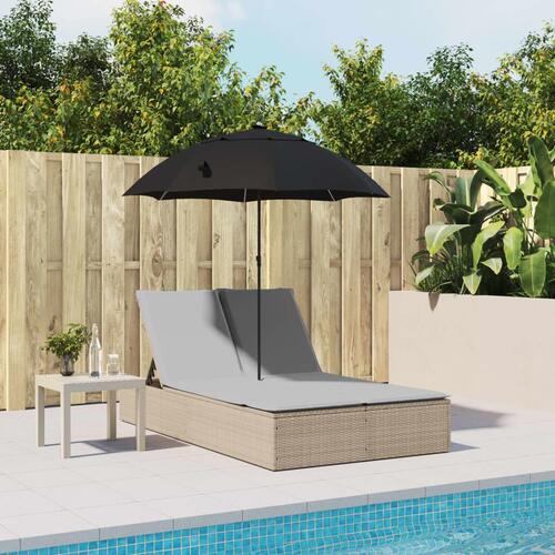 Dobbelt loungesofa med hynder og parasol polyrattan beige