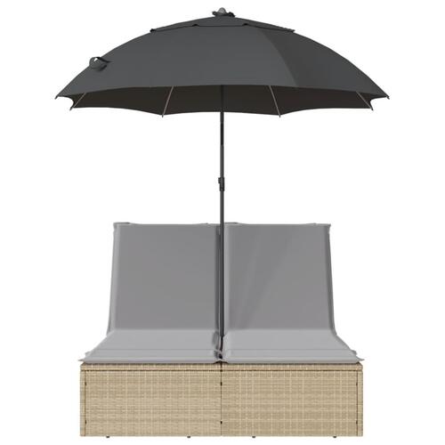 Dobbelt loungesofa med hynder og parasol polyrattan beige