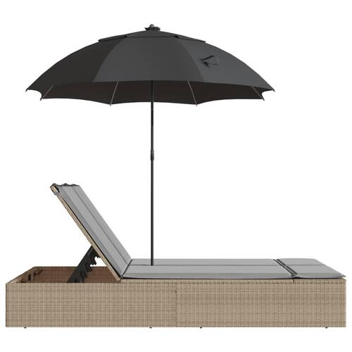 Dobbelt loungesofa med hynder og parasol polyrattan beige