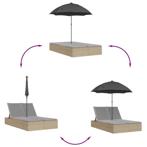 Dobbelt loungesofa med hynder og parasol polyrattan beige