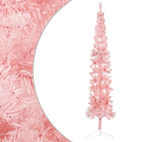 Kunstigt halvt juletræ med juletræsfod 240 cm smalt pink