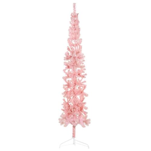 Kunstigt halvt juletræ med juletræsfod 240 cm smalt pink