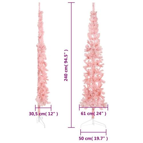 Kunstigt halvt juletræ med juletræsfod 240 cm smalt pink