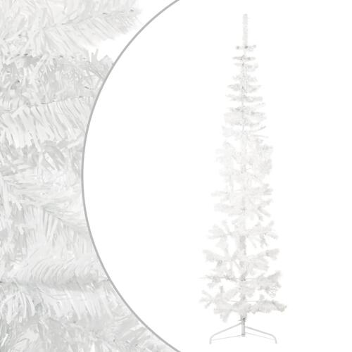 Kunstigt halvt juletræ med juletræsfod 210 cm smalt hvid