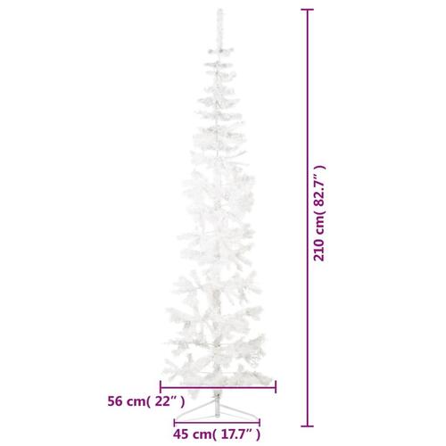 Kunstigt halvt juletræ med juletræsfod 210 cm smalt hvid