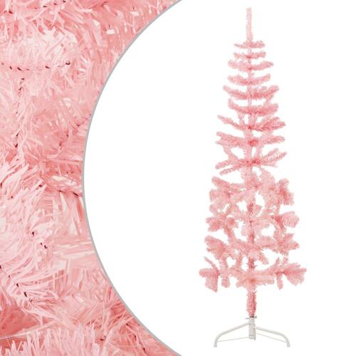 Kunstigt halvt juletræ med juletræsfod 180 cm smalt pink