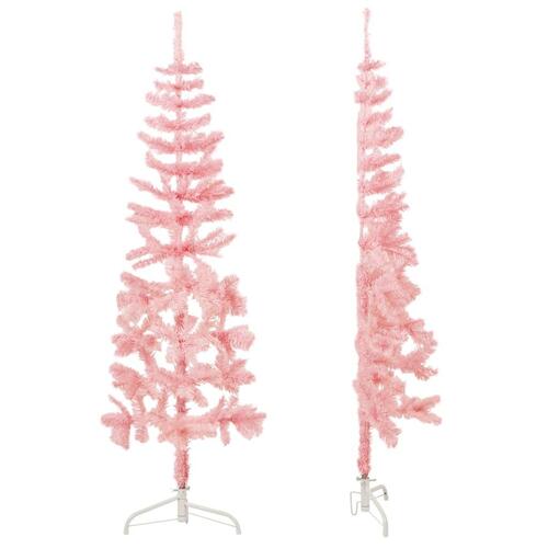 Kunstigt halvt juletræ med juletræsfod 180 cm smalt pink