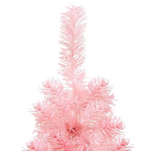 Kunstigt halvt juletræ med juletræsfod 180 cm smalt pink