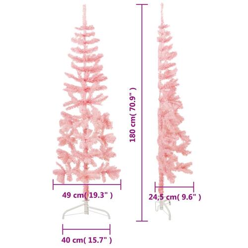 Kunstigt halvt juletræ med juletræsfod 180 cm smalt pink