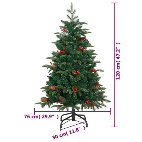 Kunstigt juletræ med grankogler og bær 120 cm hængslet